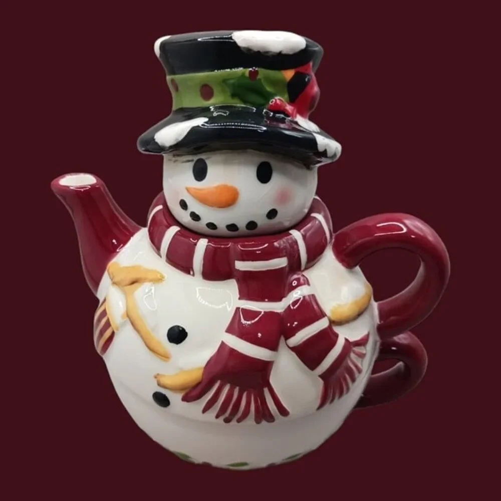Vigor snowmates small teapot & cup wht/ red and green